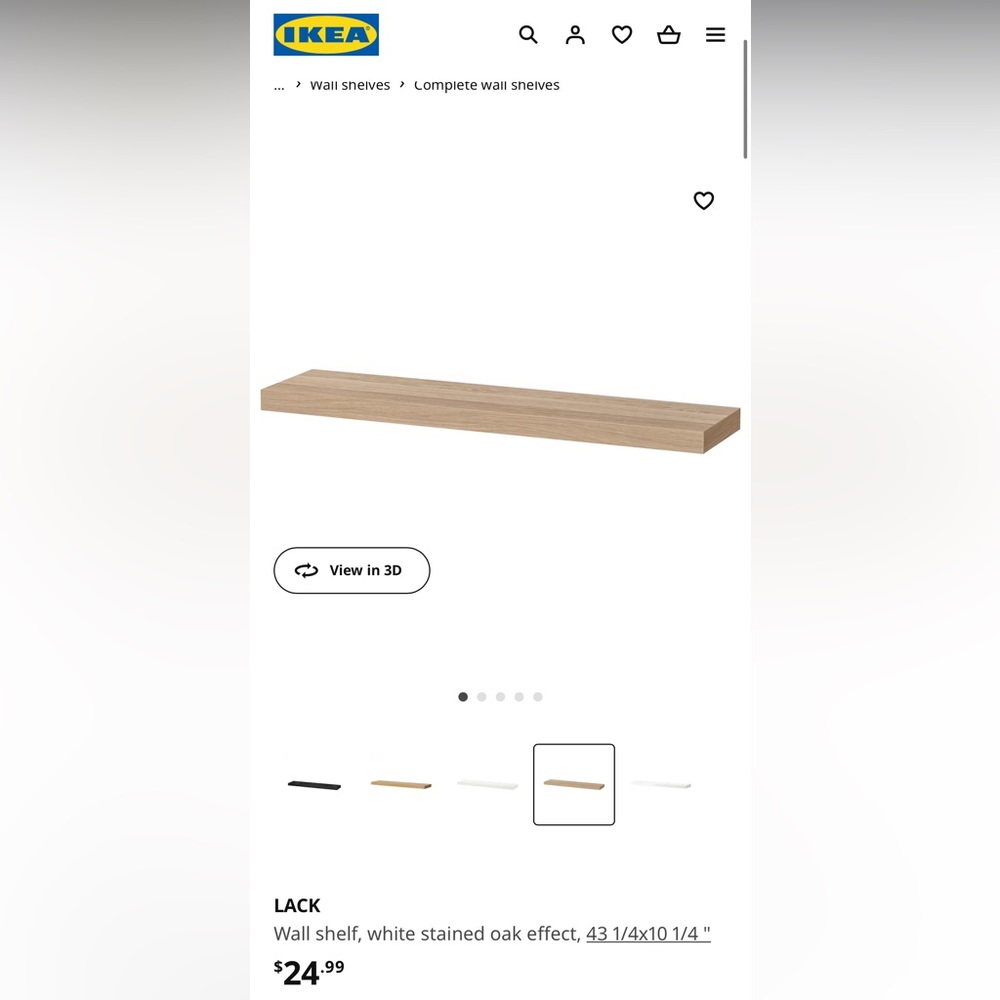 IKEA LACK floating wall shelf in white stained oak